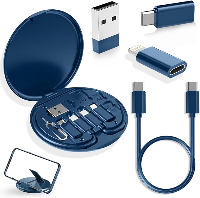 USB Adapter, Micro USB Charging Cable with USB C Lighting Adapter, Lighting to USB C Adapter, Multi Charging Cable Storage Box Contains SIM Card Holder