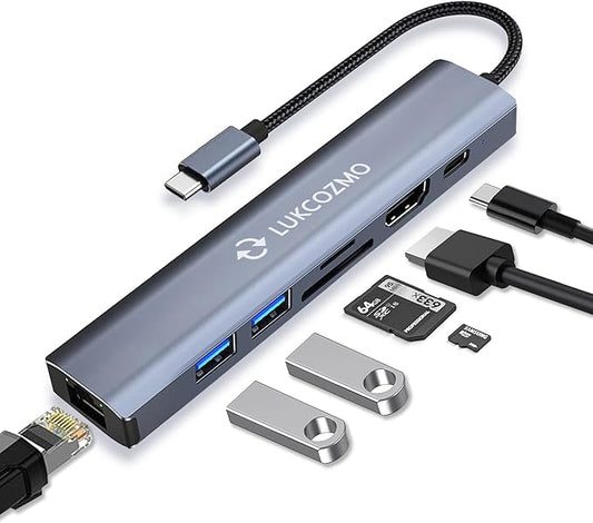 USB Hub 3.0, 7 in 1 USB Hub with 1000M Ethernet, 4K HDMI, 2 USB3.0, 100W PD, SD/TF Card Reader Docking Station Compatible with Your Cell Phone MacBook/Dell/HP/Surface/Lenovo/Steam Deck