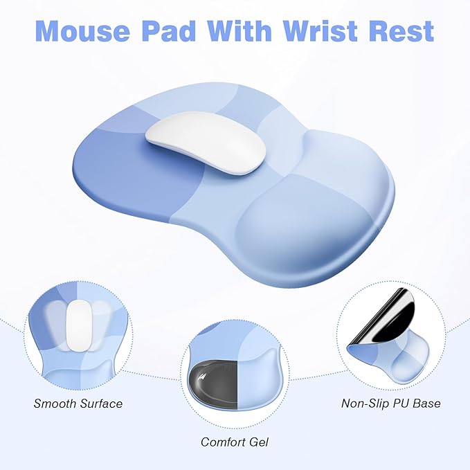 Ospelelf Keyboard Wrist Rest Set with Ergonomic Mouse Pad - 3-in-1 Memory Foam Support for Pain Relief, Office & Gaming with Coaster Blue Geometry