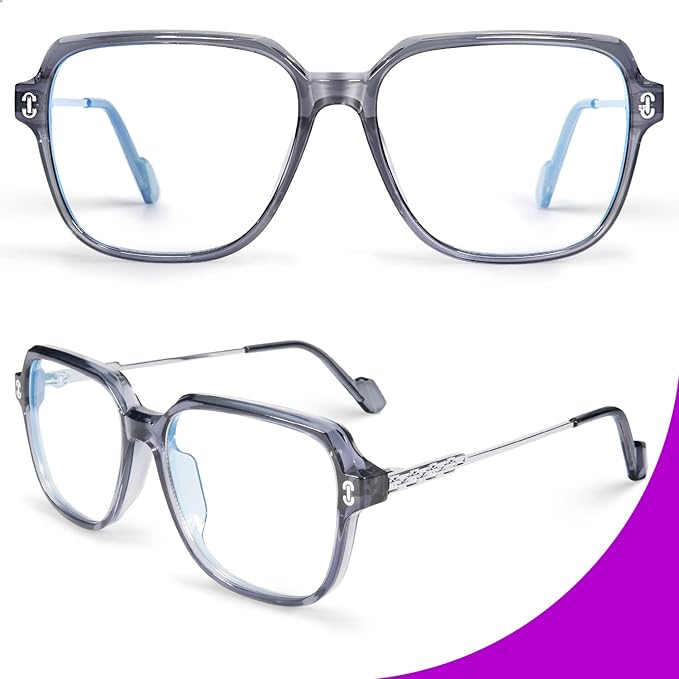 VISOONE Oversized Blue Light Blocking Glasses with Chic Square TR90 Frame and Metal Temple for Women Men REMY