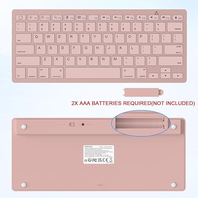 OMOTON Bluetooth Keyboard Compatible with iPad A16 11th 10th Generation, iPad 10.2 (9th/8th/7th), iPad Pro 13/12.9/11 inch, iPad Air/Mini and More iOS Devices, Pink