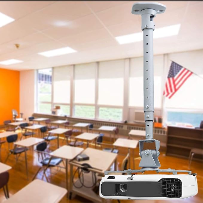 Ceiling Projector Mount Bracket with Adjustable Extendable Arms, Rotating Swivel Tilt for Home and Office Projectors (Extendable-Silver)