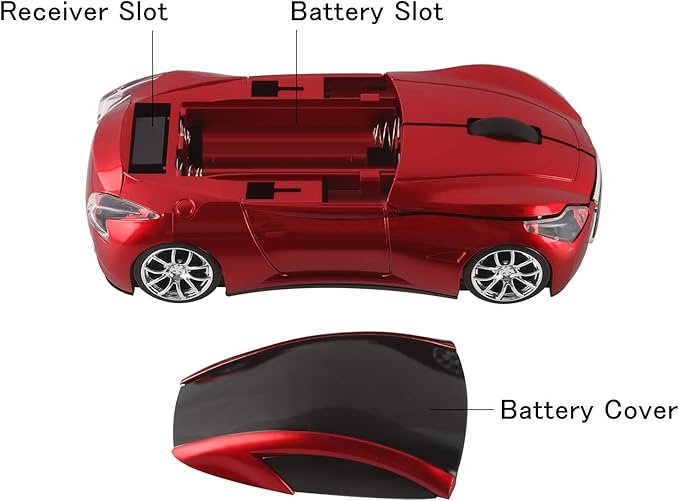 elec Space Cool Sport Car Shape 2.4GHz Wireless Mouse Optical Cordless Mice with USB Receiver for PC Laptop Computer 1600DPI 3 Buttons