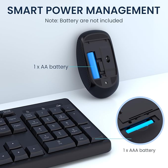 Wireless Keyboard and Mouse Combo, COLIKES 2.4G USB Cordless Mouse and Keyboard, 3 Level DPI Slim Ergonomic, Responsive Plug & Play for Computer Laptop PC - Full Size