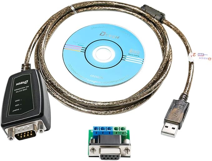 DTECH USB to RS485 Adapter RS422 Serial Port Cable with CP2102 Chip Terminal Board LED Lights Ferrite Core for Windows 11 10 8 7 XP Mac (5 Feet)