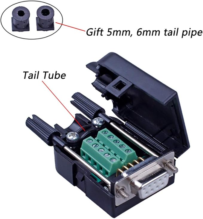 2PCS DB9 Solderless RS232 D-SUB Serial to 9-pin Port Terminal Male Adapter Connector Breakout Board with Case Long Bolts Tail Pipe (2PCS Female)