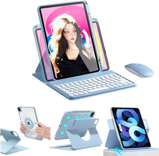 Vertical Keyboard Case for iPad Air 11inch 2025(M3)/2024(M2)/Air 5/4 with Mouse, Rotating Case aslo for iPad Pro 11 with Keyboard Mouse Combo, Magnetic-Blue