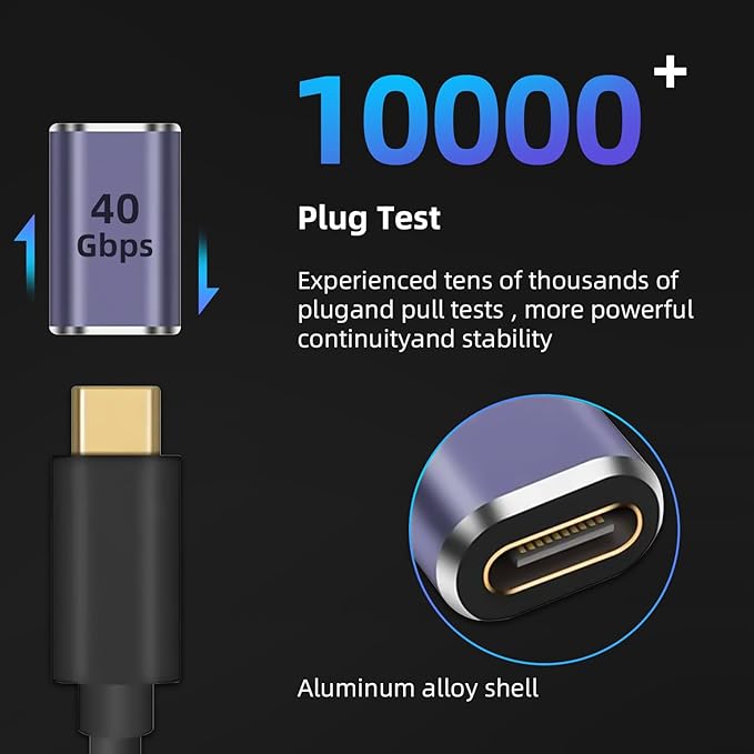90 Right Angle USB C Male to Female Adapter 2 Pack, 40Gbps USB Type C Thunderbolt 4/3 Extender for MacBook, iPad, Tablet, Phones