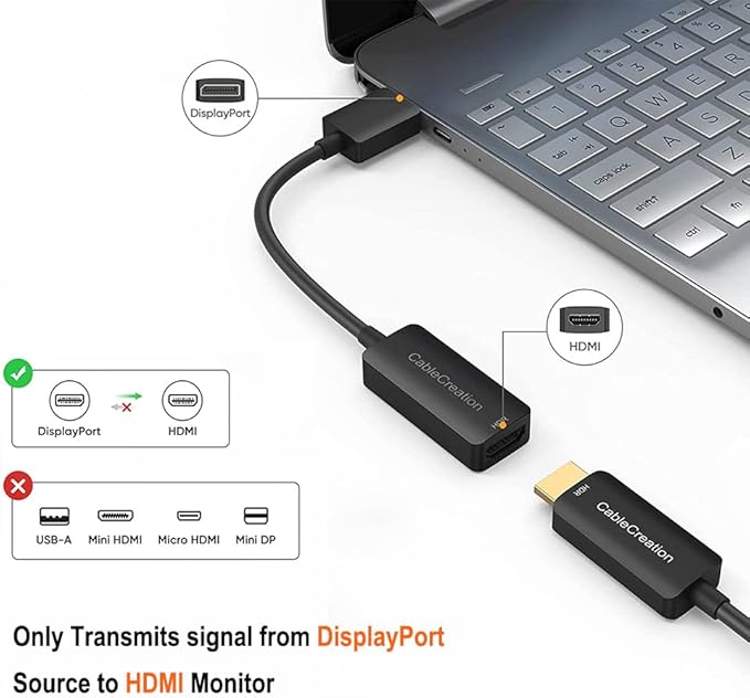 CableCreation Active DP to HDMI Adapter, 4K@60Hz HDR, Compatible for Desktop, TV, Monitor & More