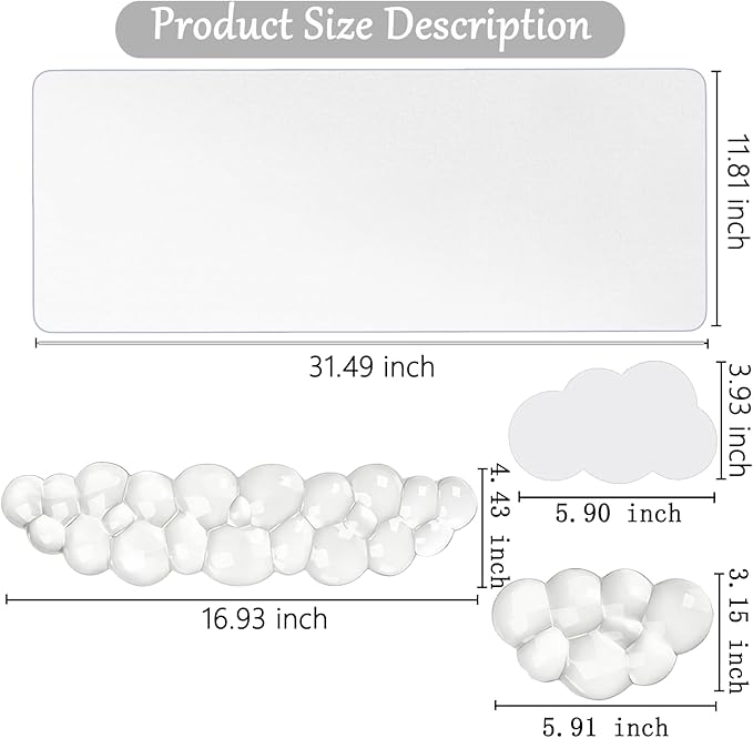 Gel Cloud Keyboard and Mouse Wrist Rest Set Cloud Silicone Clear Mouse Pad with Wrist Rest Extended Frosted Desk Mat Pad Acrylic Coaster Ergonomic Cute Wrist Pad for Computer Keyboard and Mouse 4PCS