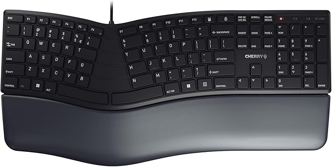 CHERRY AMERICAS LLC Ergo KC 4500 Keyboard-Cable Connectivity-USB Interface-109 Key-English (US)-QWERTZ Layout-Computer-Windows-Black,JK-4500EU-2