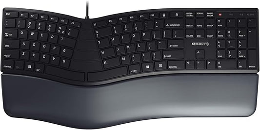 CHERRY AMERICAS LLC Ergo KC 4500 Keyboard-Cable Connectivity-USB Interface-109 Key-English (US)-QWERTZ Layout-Computer-Windows-Black,JK-4500EU-2