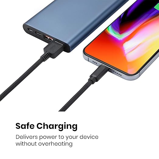 Perixx PERIPRO-407 USB Type-C Male to USB-A Male 3 Ft. Braided Cable - USB3.0 Spec for Smartphones, Tablets, Laptop, and Desktops - Black