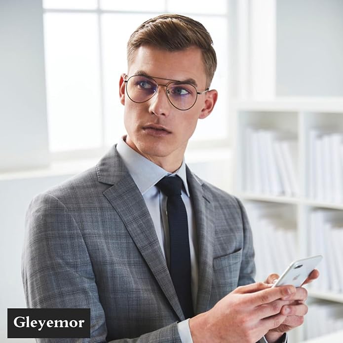 Gleyemor Blue Light Aviator Glasses for Women Men, Metal Frame Anti Blue Light Lens Computer Glasses