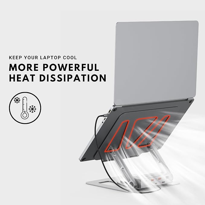 Universal 360° Portable Laptop Docking Station, Adjustable Height w/Detachable USB C Hub, 4K HDMI, USB 3.1, RJ45, 100W PD, Suitable for MacBook Pro/Air/Dell/HP/Surface/Lenovo, Plug and Play