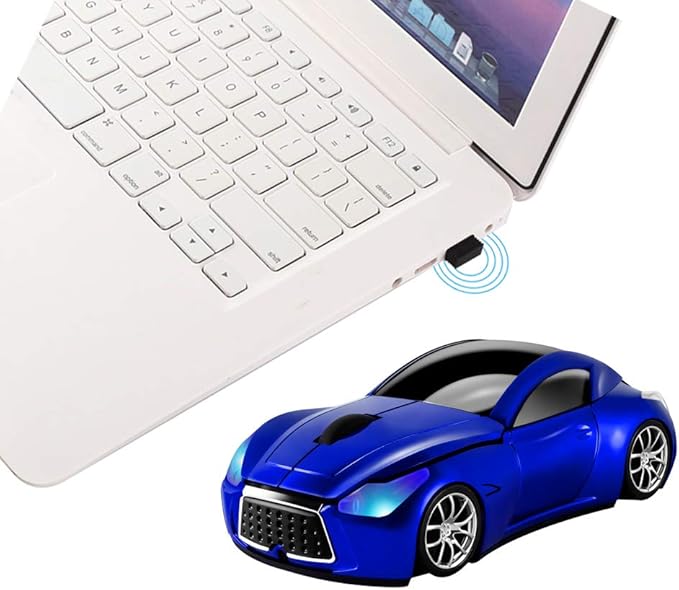 elec Space Cool Sport Car Shape 2.4GHz Wireless Mouse Optical Cordless Mice with USB Receiver for PC Laptop Computer 1600DPI 3 Buttons