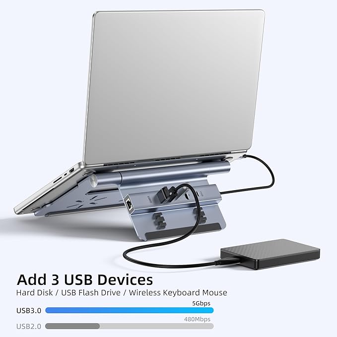 Laptop Docking Station Stand for Desk, 1.5ft 6 in 1 USB C Hub,4K60Hz HDMI, PD 100W, 3×USB 3.0 Hub, Gigabit Ethernet,Aluminum Adjustable Docking Stand for MacBook Air/Pro/Surface/Lenovo…