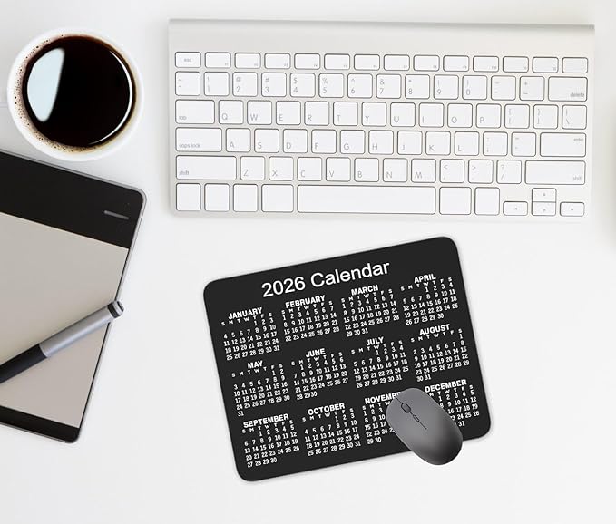 Non-Slip Rubber Mouse Pad， 2026 Calendar Horizontal Version Calendar Black Mouse Mat Mouse Pad Office Gaming Mousemat 9.5 inch x 7.9 inch