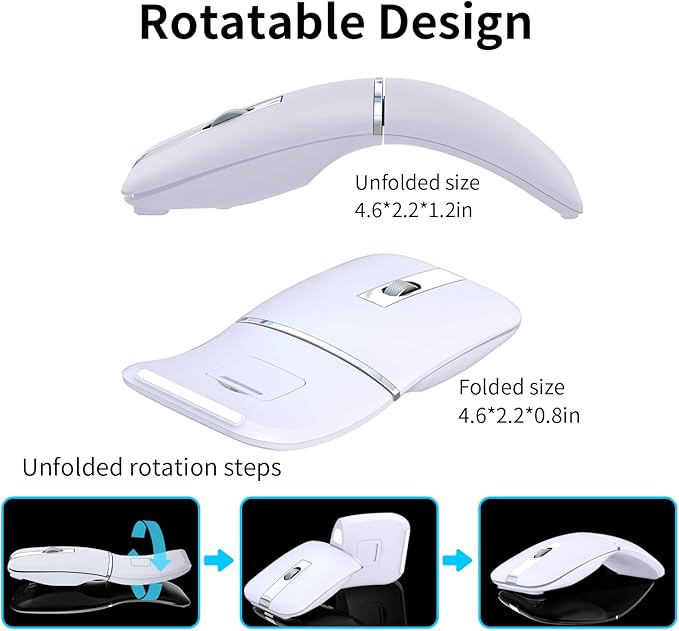 ACOZYKITTEN Arc Bluetooth Mouse, Ultra-Slim Rechargeable Rotating Wireless Curved Mice, Dual Mode (BT5.0/3.0+2.4G), Portable Travel Mouse for Laptop, PC, Mac, iPad, Tablet, Chromebook - Lilac Purple