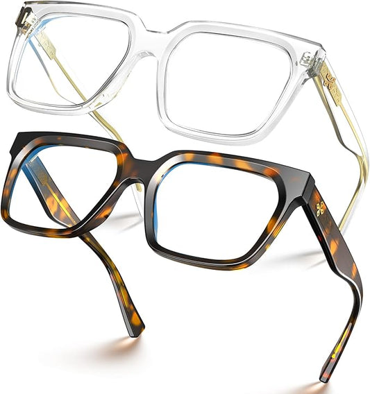 VISOONE 2 Pack Rectangle TR90 Blue Light Blocking Glasses Computer Eyewear with Preppy Look for Women and Men Cougar