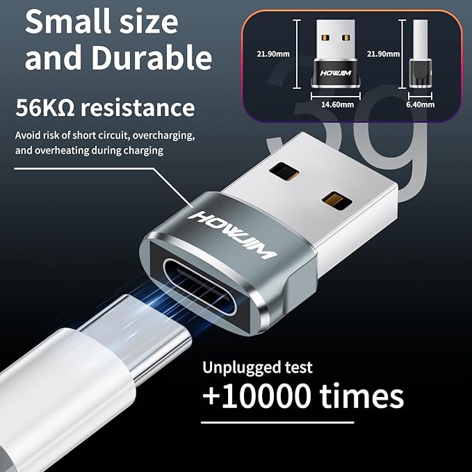USB to USB C Adapter 2Pack,USB2.0 Fast Charging 480Mbps Data Transfer,Type-C Female to USB2.0 Male OTG Adapter,USB C Charger Connector for M-acBook,Pad,Phone15 16 17,A-pple Watch,A-irpods,G-alaxy Gray