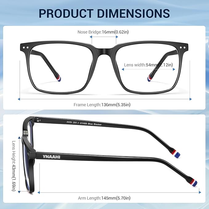 Blue Light Glasses for Men Women, 99% Blue Light Blocker, UV Protection. Ideal for Computer Use, Gaming, Reading.