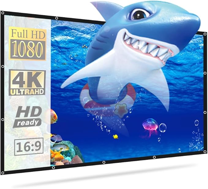 100inch Projector Screen Indoor Outdoor - Salange White Projection Screen 4K 3D HD,16:9, Foldable Wrinkle-Free and Double Sided Screen for Outside, Home, Backyard, Classroom (100 inch)