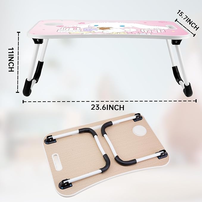 Laptop Desk Foldable Kawaii Bed Desk Table Cute Folding Breakfast Tray Portable Lap Standing Desk Notebook Stand Reading Holder for Bed/Couch/Sofa/Floor (Pink)