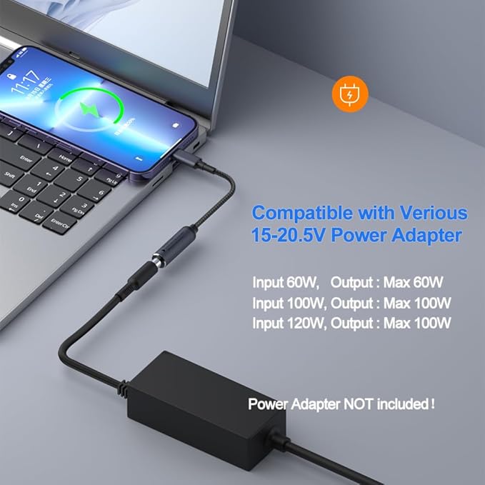 PLUSPOE PD 100W DC 5.5mm x 2.1mm Female Input to USB Type C Male Power Charging Cable, 100W DC5521 to Type C Cable with PD Automatic Identification Chip for Phones,Tablets,Laptops.