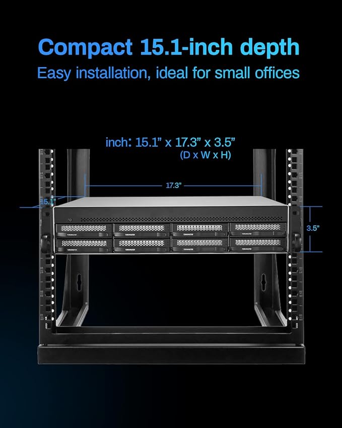 TERRAMASTER U8-500 Plus NAS Storage - 8Bay Core i7 1255U 10-Cores 12-Threads CPU, 16GB DDR5 RAM, Dual 10GbE Ports, 2U Rack Mount Network Attached Storage Peak Performance for Business (Diskless)