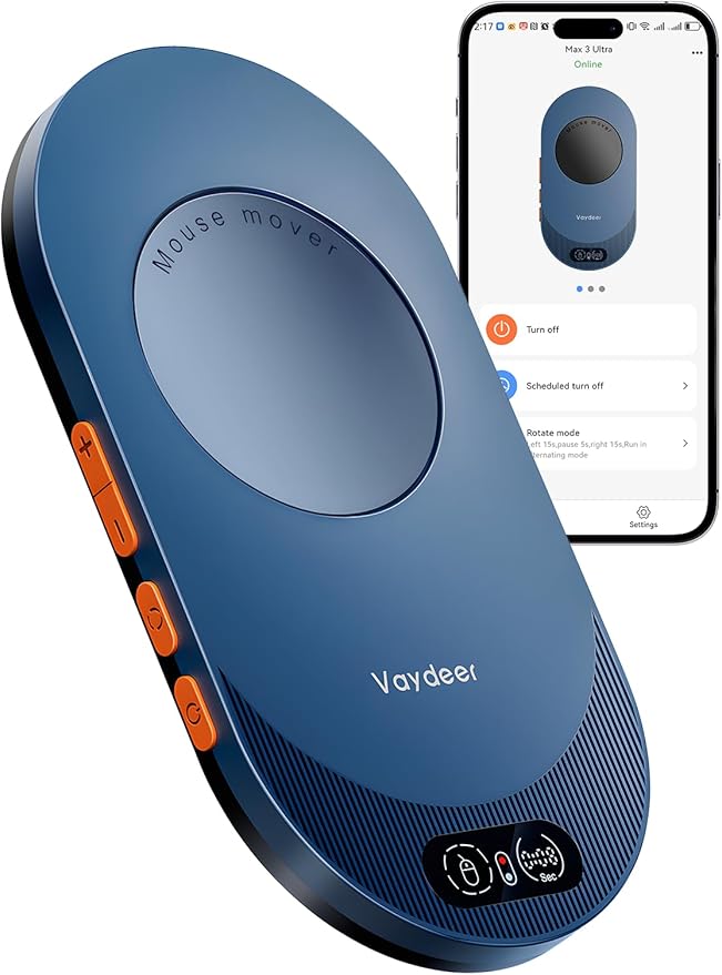 Vaydeer Air 3 Ultra Mouse Mover with APP, Ultra Slim Mouse Jiggler with Timer Function, Undetectable & Noiseless, Simulates Realistic Mouse Movement, Driver-Free, Keeps PC Active (Sky Blue)