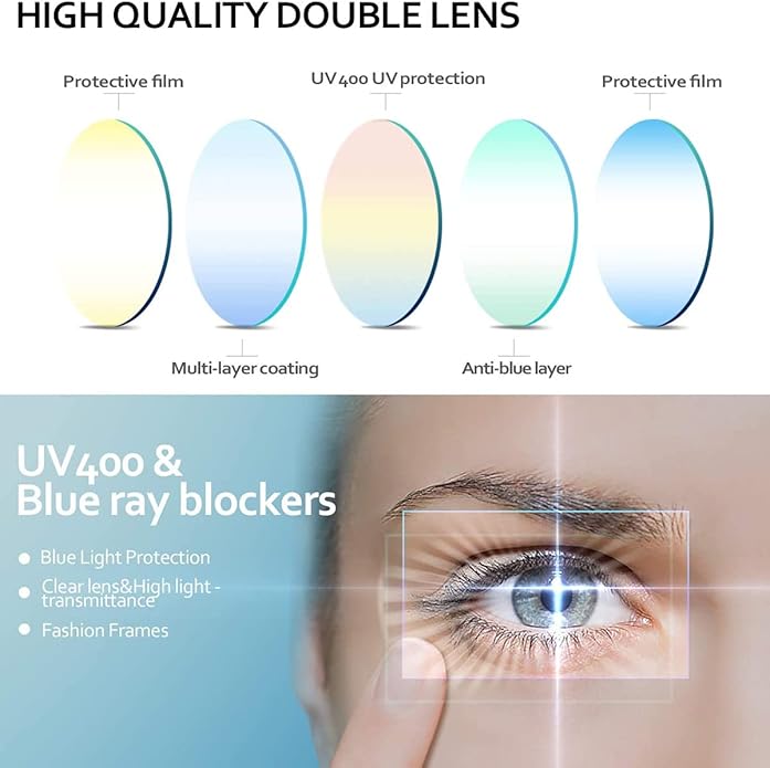 Gleyemor Blue Light Aviator Glasses for Women Men, Metal Frame Anti Blue Light Lens Computer Glasses