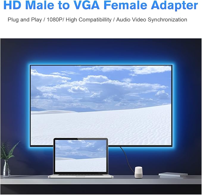 HDMI to VGA Adapter, 1080p HDMI Male to VGA Female Adapter with 3.5mm Audio Jack Cable Compatible with Monitor, Laptop,Computer, Projector, HDTV, Chromebook and More (Black)
