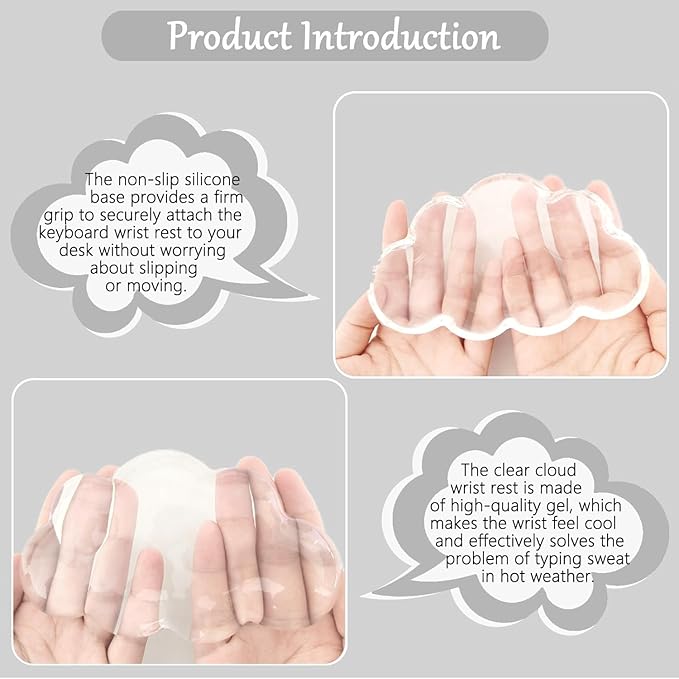 Gel Cloud Keyboard and Mouse Wrist Rest Set Cloud Silicone Clear Mouse Pad with Wrist Rest Extended Frosted Desk Mat Pad Acrylic Coaster Ergonomic Cute Wrist Pad for Computer Keyboard and Mouse 4PCS