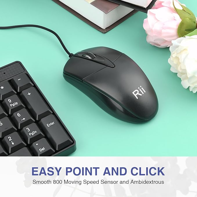 (10PACK) Wired Keyboard and Mouse,Rii RK203 Ultra Full Size Slim USB Basic Wired Keyboard Mouse Combo Set with Number Pad for Computer,Laptop,PC,Notebook,Windows