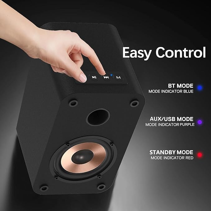 LONPOO Computer Speakers for Desktop and Laptop,30 Watts RMS Bluetooth Bookshelf Speakers with 3" Aluminium Speaker,Aux,Sold As Pair