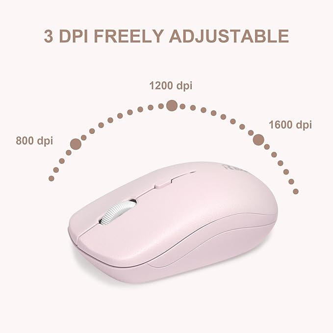 Wireless Keyboard and Mouse Combo, Reccazr 2.4G Full-Sized Keyboard and Mouse Cordless, 3 DPI Adjustable Mouse, Dual-System Keyboard for Computer/Laptop/Windows/Mac (Pink & White)