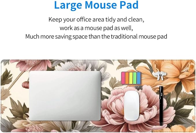 Gaming Mouse Pad, Large Non-Slip Rubber Base Mousepad, Keyboard Mouse Mat, Desk Pad with Stitched Edges, 31.5x11.8inch, Bloom