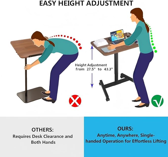 28-Inch Mobile Standing Desk, Computer Workstations with Cup Holder, Portable Standing Desk with Lockable Wheels, Rolling Table for Home Office Classroom Hospital (Jet - Black)