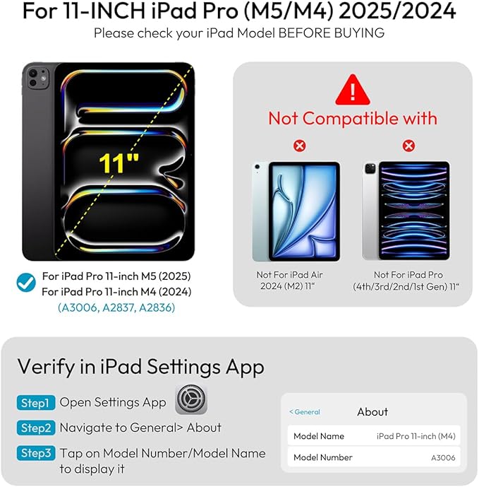 360° Rotatable & Detachable Magnetic Keyboard Case for 11-inch iPad Pro M5/M4 (2025/2024), Portrait & Landscape, with Touchpad, 0-170° Angle, Full Protect,Pencil Holder,7 Backlits