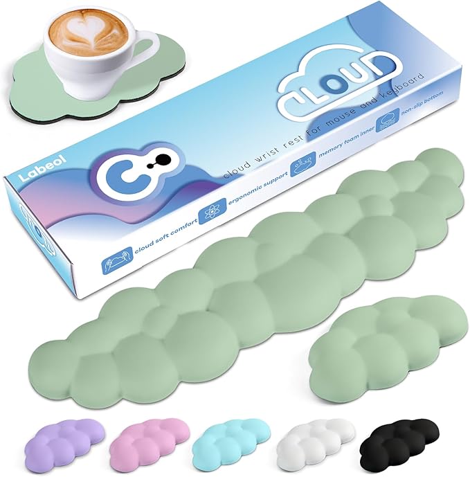 Cloud Wrist Rest for Keyboard & Mouse - Non-Slip Base, Extended Memory Foam, Ergonomic Design for Office & Gaming