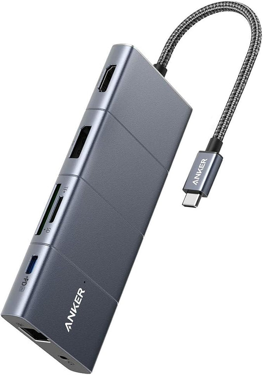 Anker USB C Hub, 11-in-1 Docking Station with 4K@60Hz HDMI and DP, 85W Power Delivery, USB-C&3 USB-A Data Ports, 1 Gbps Ethernet, 3.5mm Audio, microSD and SD Card Reader