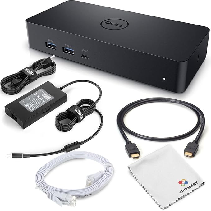 Crossery Dell D6000s Docking Station Bundle - Includes Universal Dell Dock Station, HDMI Cable, 130W Power Adapter & Microfiber Cloth, Compatible with USB-C, 4k Dual Monitor Support (Renewed)