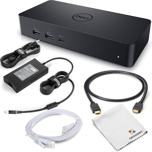 Crossery Dell D6000s Docking Station Bundle - Includes Universal Dell Dock Station, HDMI Cable, 130W Power Adapter & Microfiber Cloth, Compatible with USB-C, 4k Dual Monitor Support (Renewed)