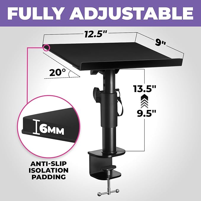 Liquid Stands Laptop Desk Mount for Piano, Keyboard & DJ Workstations - 9x12.5 Adjustable Laptop Arm Mount for Desk Holds Up to 65 LBS– Ergonomic & Adjustable Design