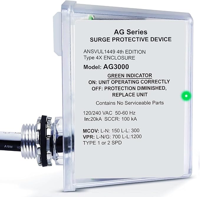 AG3000 HVAC Surge Protector 120/240V, 3-Mode Mini Split Surge Protective Device with TPMOV Technology, Type 4X Watertight Enclosure Lightning & Surge Protection for AC, Furnace, HVAC Equipment