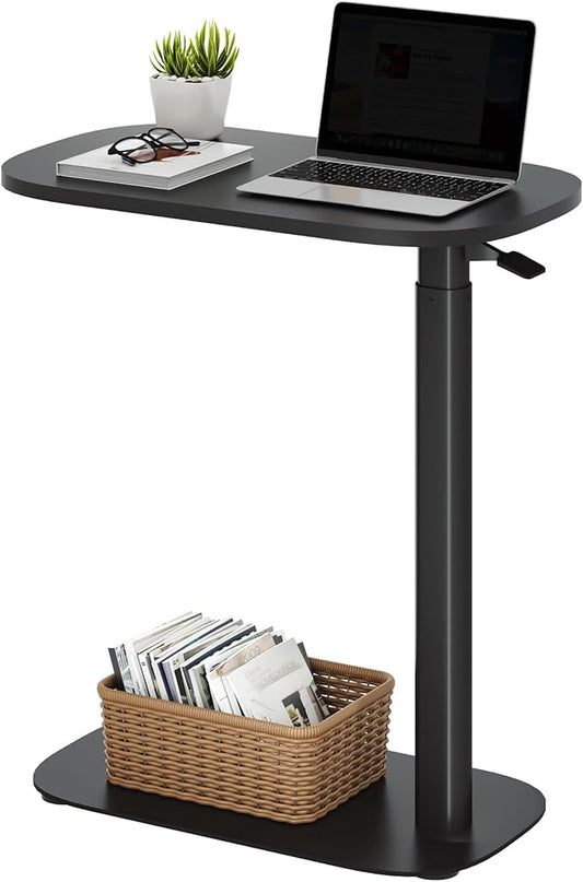 SANODESK Small Standing Desk Pneumatic Height Adjustable Sit Stand Laptop Desk Overbed Table Computer Cart for Home Office Workstations (23.6" W x 13.8" D, Black)