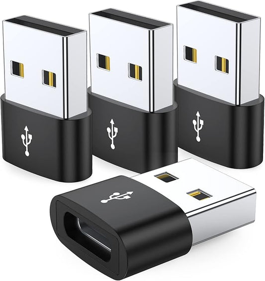 JXMOX USB C Female to USB Male Adapter 4-Pack,Type C to USB A Charger Cable Converter for Apple Watch Ultra iWatch 8 SE, iPhone 11 12 13 14 15 16 Plus Pro Max,iPad Air 4 Mini 6,Samsung Galaxy S23 S22