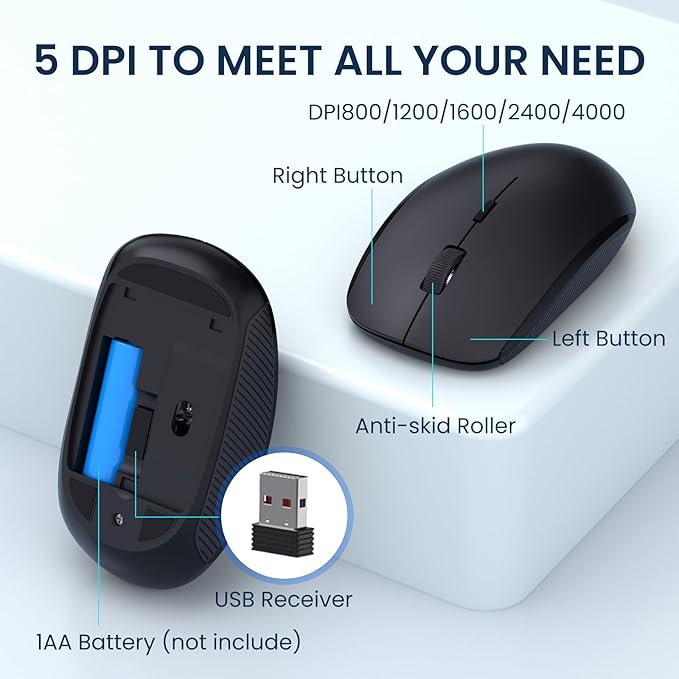 Wireless Keyboard and Mouse Combo, COLIKES 2.4G USB Cordless Mouse and Keyboard, 3 Level DPI Slim Ergonomic, Responsive Plug & Play for Computer Laptop PC - Full Size