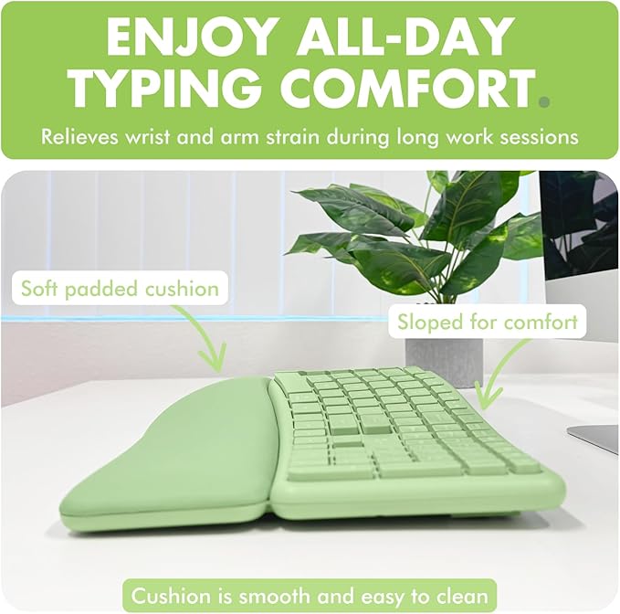 X9 Ergonomic Keyboard and Mouse Wireless Combo - Green Split Keyboard and Mouse Set, Bluetooth/2.4G, Soft Wrist Rest, Rechargeable, Silent Keys, Multi-Device for Laptop, PC, Mac, iOS, Android